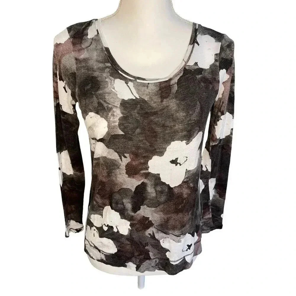 Simply Vera Vera Wang Petite Small Floral‎ Watercolor Print Long Sleeved Top